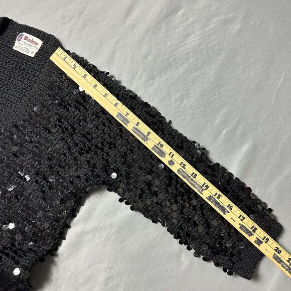 Vintage Windsor Sweater Women Medium Black Wool Cardigan Hand Decorated Sequin - Picture 5 of 9